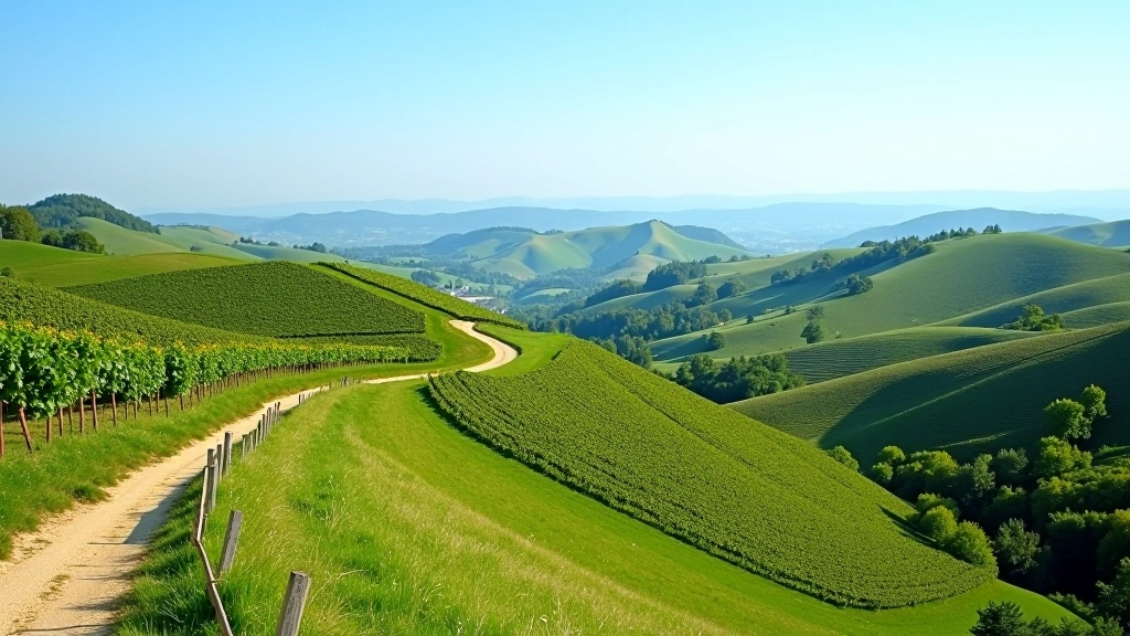 Limestone hills landscape with marked walking trails and distant views