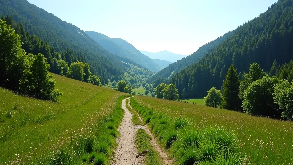 Easy hiking trail winding through scenic gorge with forest surroundings