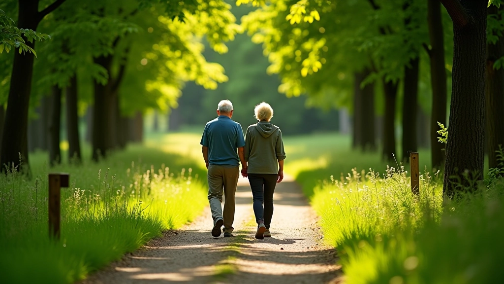 Walking trail through green forest